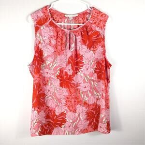 Violet + Claire XL Sleeveless Floral Blouse Pink Red Print Lightweight Top